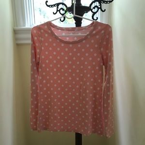 Long sleeve polka dot scoop neck shirt